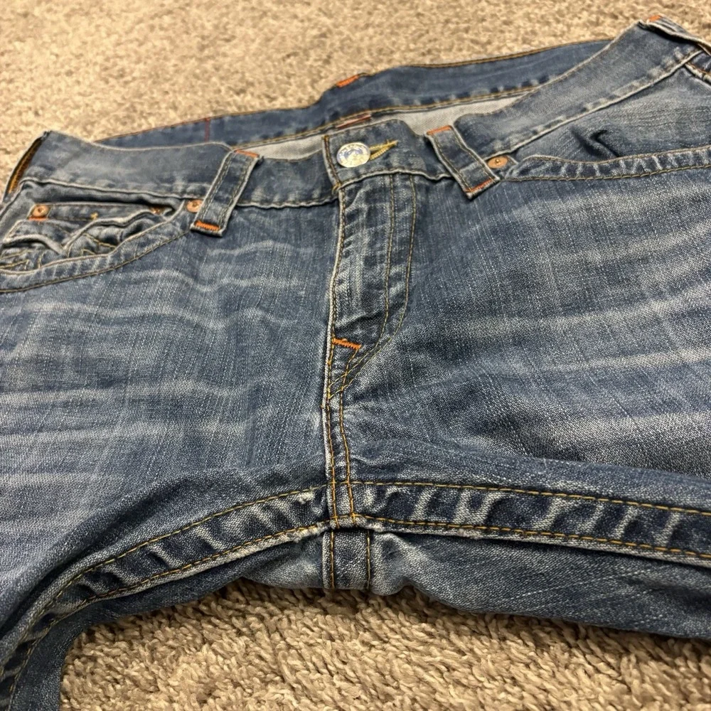 True Religion Straight Leg Pocket Flaps OM Denim Blue Jeans Dhum Men's 36x34